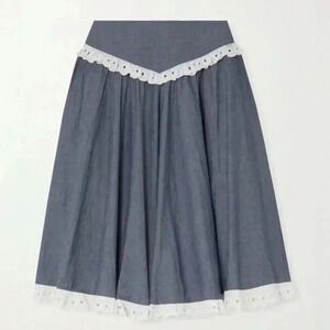 NWT Batsheva Shirley Broderie Anglaise Cotton-Chambray Skirt 6